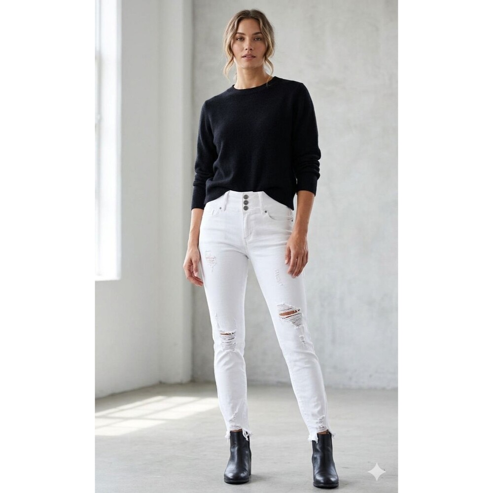 S.O.N.G. Curvy High Rise Skinny Ankle Jeans Women’s 7/28 White Distressed Denim